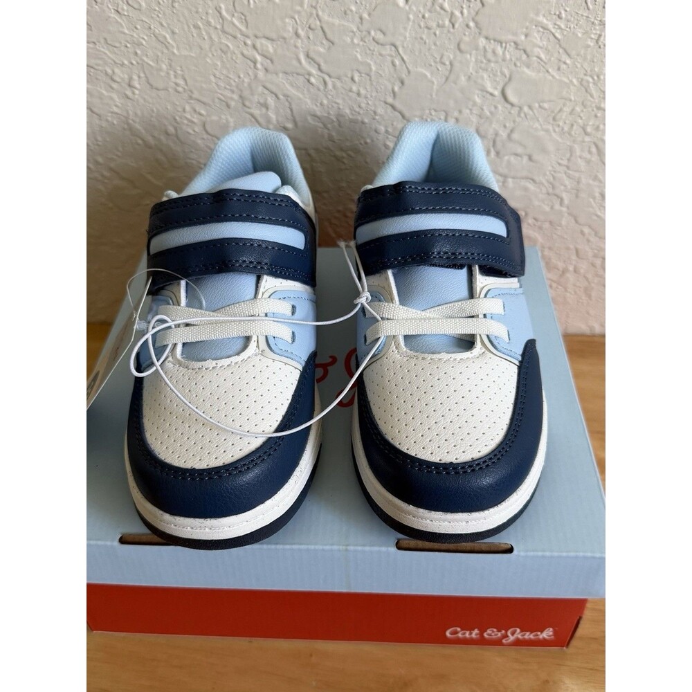 Cat & Jack Blue White Athletic Shoes Unisex Kids Size 12 Hook & Loop Lace-Up